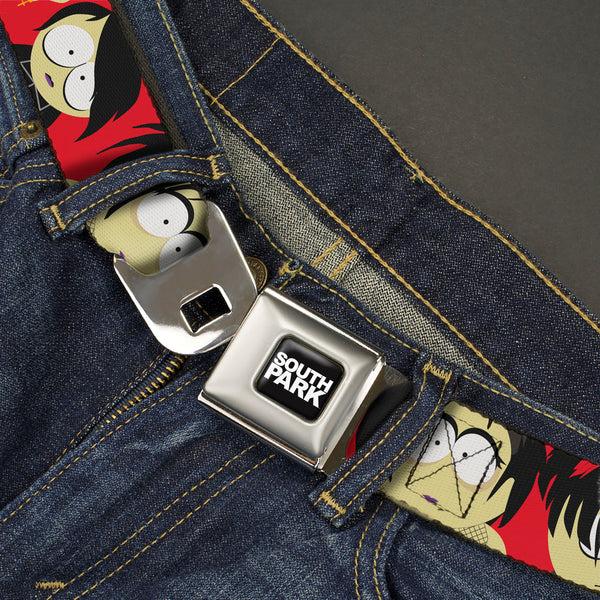 Buckle Down SOUTH PARK Title Logo Full Color Black/White Seatbelt Belt - South Park Goth Kids Expressions Red Webbing