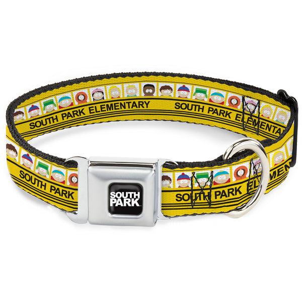 buckle down SOUTH PARK Title Logo Full Color Black/White Seatbelt Buckle Collar - SOUTH PARK ELEMENTARY School Bus Characters Pose Yellow