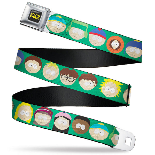 buckle down SOUTH PARK Title Logo Full Color Black/Yellow Seatbelt Belt - South Park Kids Faces Green Webbing
