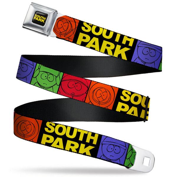 buckle down SOUTH PARK Title Logo Full Color Black/Yellow Seatbelt Belt - SOUTH PARK Boys Face Drawing and Title Logo Color Block Multi Color Webbing