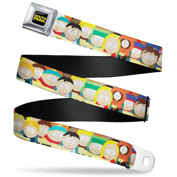buckle down SOUTH PARK Title Logo Full Color Black/Yellow Seatbelt Belt - South Park School Kids Faces Stacked Webbing