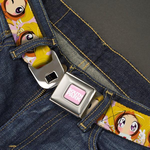 Buckle Down SOUTH PARK Title Logo Full Color Pink/White Seatbelt Belt - South Park Princess Kenny Expressions Pink Webbing