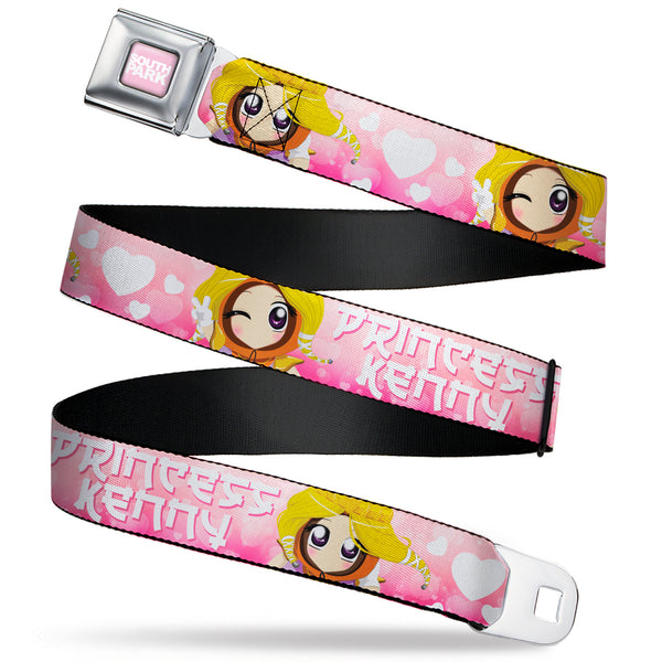 buckle down SOUTH PARK Title Logo Full Color Pink/White Seatbelt Belt - South Park PRINCESS KENNY Poses and Text Pinks/White Webbing