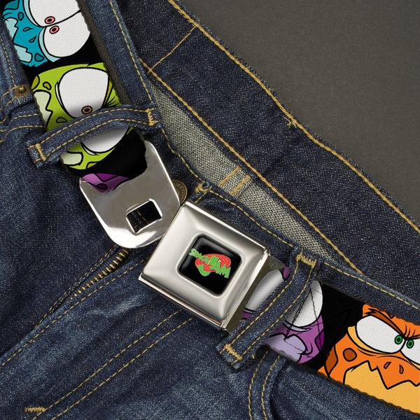 Buckle Down SPACE JAM Logo Full Color Black/Red/Green Seatbelt Belt - Space Jam Nerdlucks Faces CLOSE-UP Black Webbing