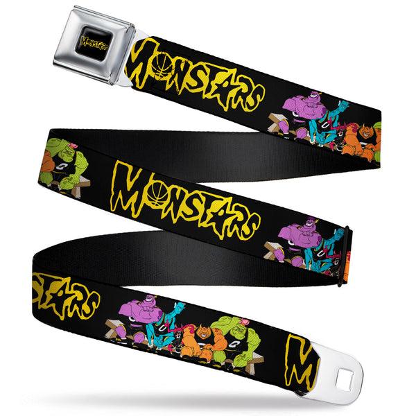 buckle down Space Jam MONSTARS Logo Black/Yellow Seatbelt Belt - Space Jam MONSTARS Logo/5-Character Group Pose Black/Yellow Webbing