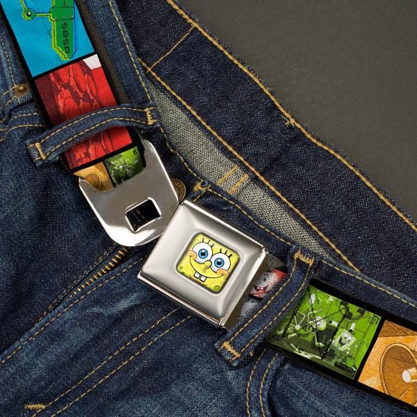 Buckle Down Sponge Bob 3-D Face CLOSE-UP Full Color Seatbelt Belt - Krusty Krab's Cam Scene Blocks Webbing