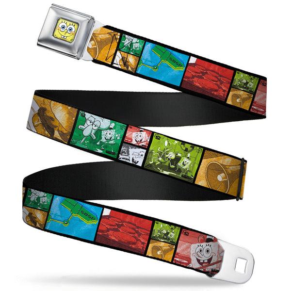 buckle down Sponge Bob 3-D Face CLOSE-UP Full Color Seatbelt Belt - Krusty Krab's Cam Scene Blocks Webbing