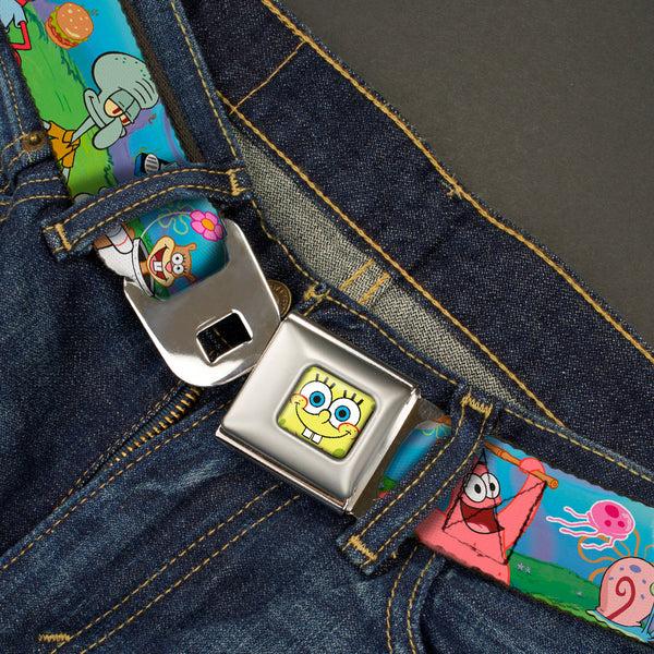 Buckle Down Sponge Bob Face CLOSE-UP Full Color Seatbelt Belt - SpongeBob And Friends/Logo Webbing