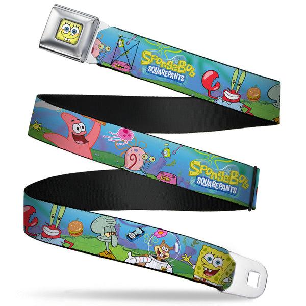 Buckle Down Sponge Bob Face CLOSE-UP Full Color Seatbelt Belt - SpongeBob And Friends/Logo Webbing