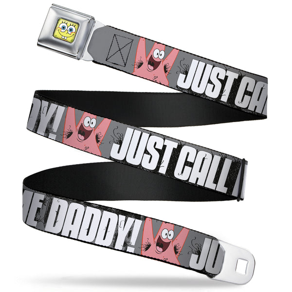 buckle down Sponge Bob Face CLOSE-UP Full Color Seatbelt Belt - Hairy Patrick Starfish JUST CALL ME DADDY Gray/Black/White Webbing