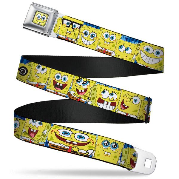 buckle down Sponge Bob Face CLOSE-UP Full Color Seatbelt Belt - SpongeBob Expressions Stripe Blue Webbing