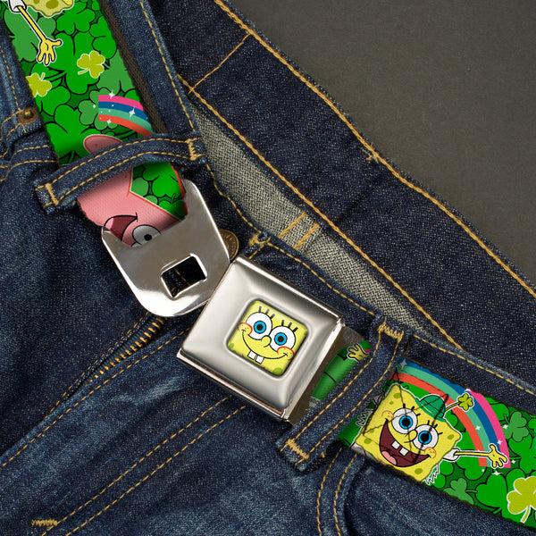 Buckle Down Sponge Bob Face CLOSE-UP Full Color Seatbelt Belt - SpongeBob & Patrick Starfish St. Patrick's Day Poses Webbing