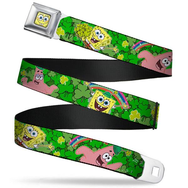 Buckle Down Sponge Bob Face CLOSE-UP Full Color Seatbelt Belt - SpongeBob & Patrick Starfish St. Patrick's Day Poses Webbing