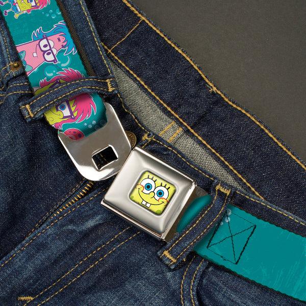 Buckle Down Sponge Bob Face CLOSE-UP Full Color Seatbelt Belt - Patrick SpongeBob & Gary NOT NORMAL Aqua Webbing