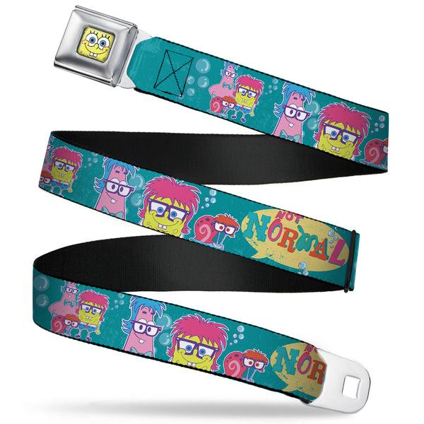 buckle down Sponge Bob Face CLOSE-UP Full Color Seatbelt Belt - Patrick SpongeBob & Gary NOT NORMAL Aqua Webbing