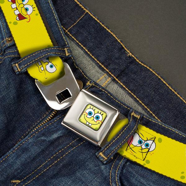 Buckle Down SpongeBob Face CLOSE-UP Full Color Seatbelt Belt - SpongeBob Expressions Yellow Webbing