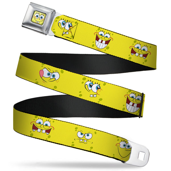 Buckle Down SpongeBob Face CLOSE-UP Full Color Seatbelt Belt - SpongeBob Expressions Yellow Webbing