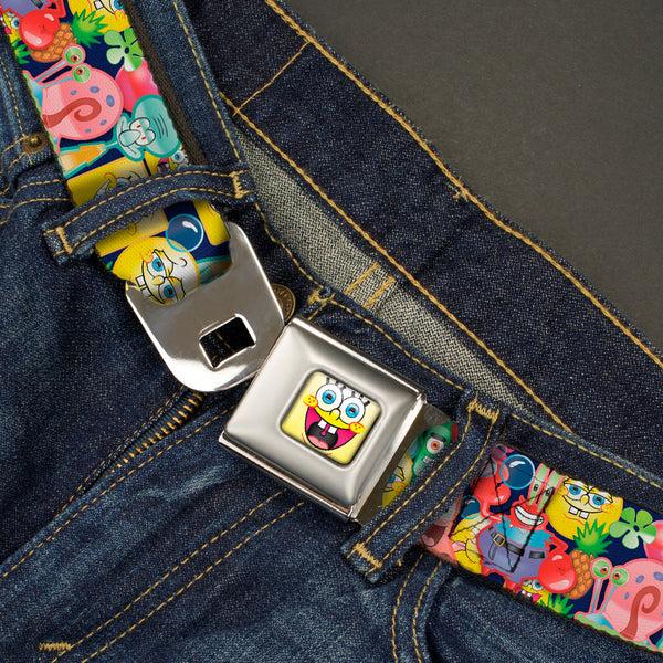 Buckle Down SpongeBob Open Mouth Smile Full Color Seatbelt Belt - SpongeBob Expressions & Friends Stacked Webbing