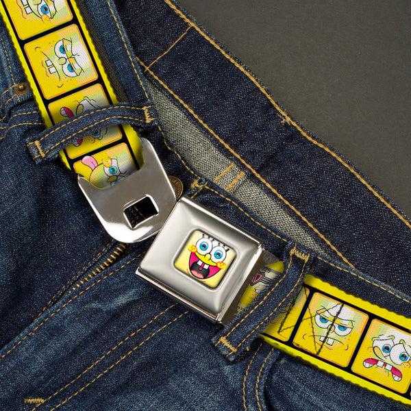 Buckle Down SpongeBob Open Mouth Smile Full Color Seatbelt Belt - SpongeBob 10-Expressions Filmstrip Yellows/Black/White Webbing