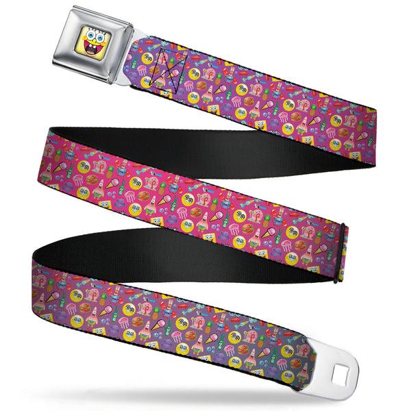 buckle down SpongeBob Open Mouth Smile Full Color Seatbelt Belt - Mini SpongeBob & Friends/Sea Creatures/Food Scattered Ombre Multi Color Webbing