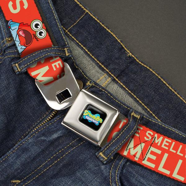 Buckle Down SpongeBob SquarePants Logo Full Color Black/Blues Seatbelt Belt - SpongeBob Mr. Krabs THE SMELLY SMELL THAT SMELLS Pose Orange Webbing
