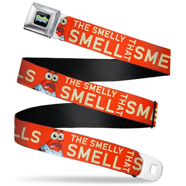 buckle down SpongeBob SquarePants Logo Full Color Black/Blues Seatbelt Belt - SpongeBob Mr. Krabs THE SMELLY SMELL THAT SMELLS Pose Orange Webbing