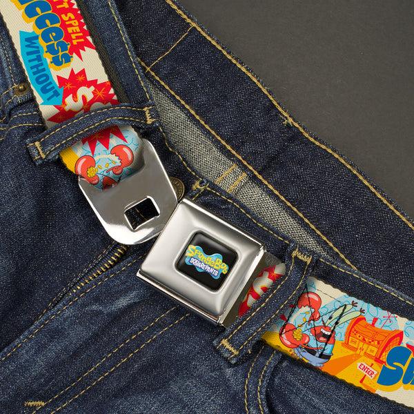 Buckle Down SpongeBob SquarePants Logo Full Color Black/Blues Seatbelt Belt - SpongeBob SquarePants Mr. Krab Krusty Krab SUCCCE$$ Collage Ivory/Multi Color Webbing