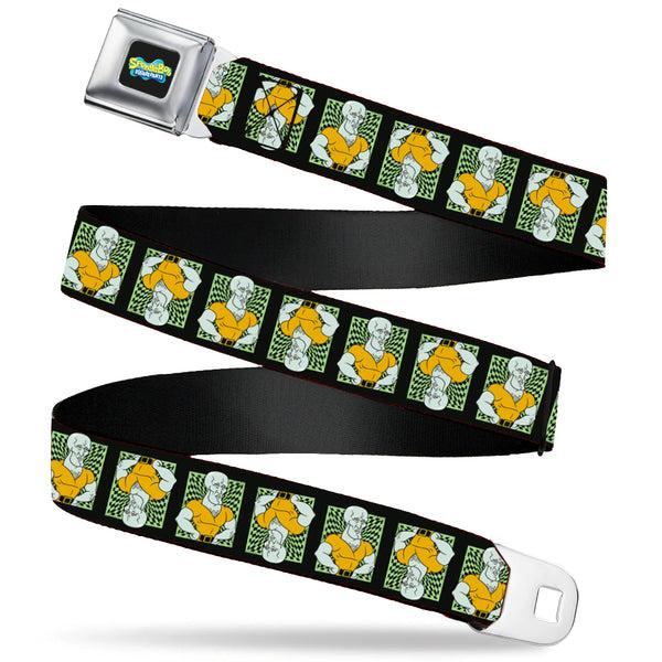 buckle down SpongeBob SquarePants Logo Full Color Black/Blues Seatbelt Belt - SpongeBob Handsome Squidward Pose Blocks Flip Black/Green Webbing