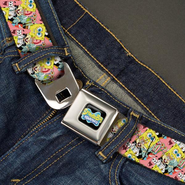 Buckle Down SpongeBob SquarePants Logo Full Color Black Seatbelt Belt - SpongeBob 5-Characters Stacked Webbing