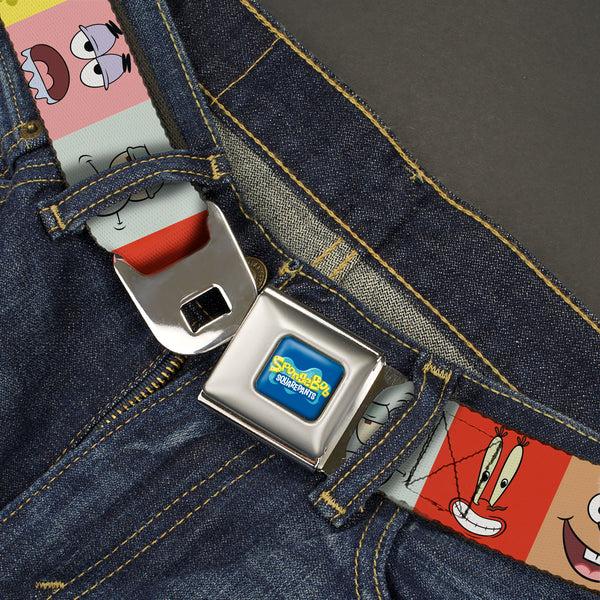 Buckle Down SpongeBob SquarePants Logo Full Color Blues Seatbelt Belt - SpongeBob SquarePants And Friends Expression Blocks Multi Color Webbing