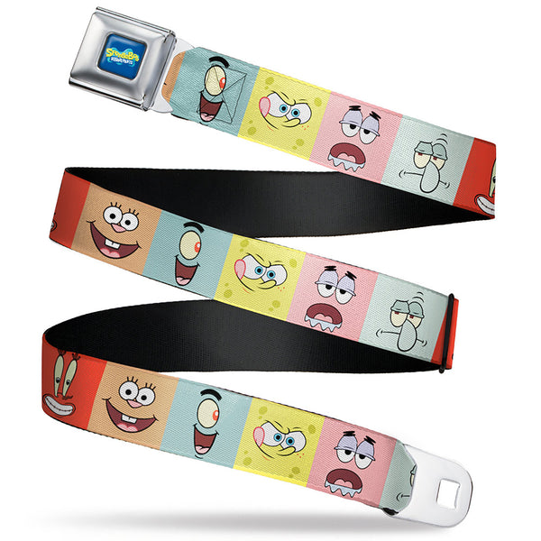 buckle down SpongeBob SquarePants Logo Full Color Blues Seatbelt Belt - SpongeBob SquarePants and Friends Expression Blocks Multi Color Webbing