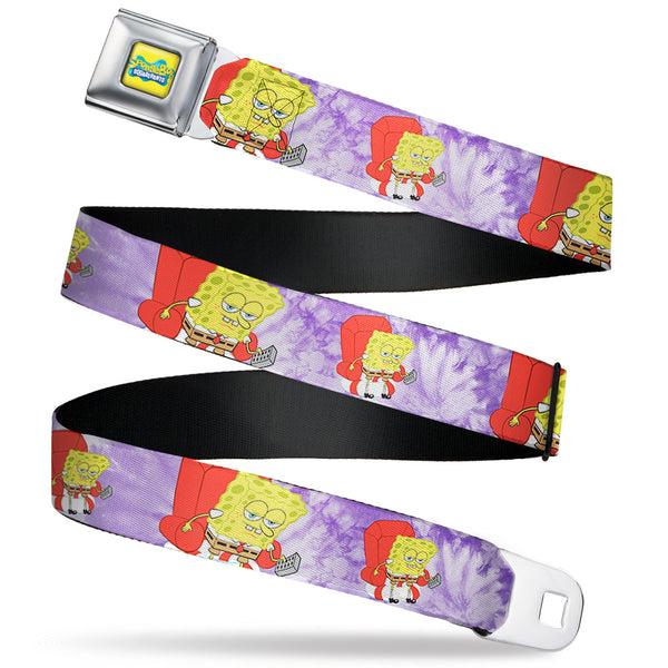 buckle down SpongeBob SquarePants Logo Full Color Yellow/Blues Seatbelt Belt - SpongeBob SquarePants Dozing Meme Pose Tie Dye Purples Webbing