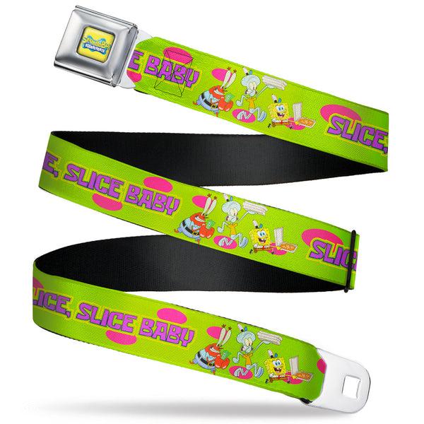 buckle down SpongeBob SquarePants Logo Full Color Yellows/Blues Seatbelt Belt - SpongeBob SquarePants and Friends SLICE SLICE BABY Pose Green Webbing
