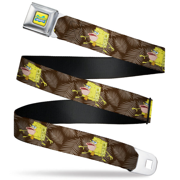 buckle down SpongeBob SquarePants Logo Full Color Yellows/Blues Seatbelt Belt - Primitive SpongeBob SquarePants Pose and Leaves Black/Gray Webbing
