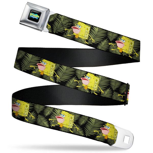 buckle down SpongeBob SquarePants Logo2 Full Color Black Seatbelt Belt - Primitive Sponge Pose/Leaves Black/Green Webbing