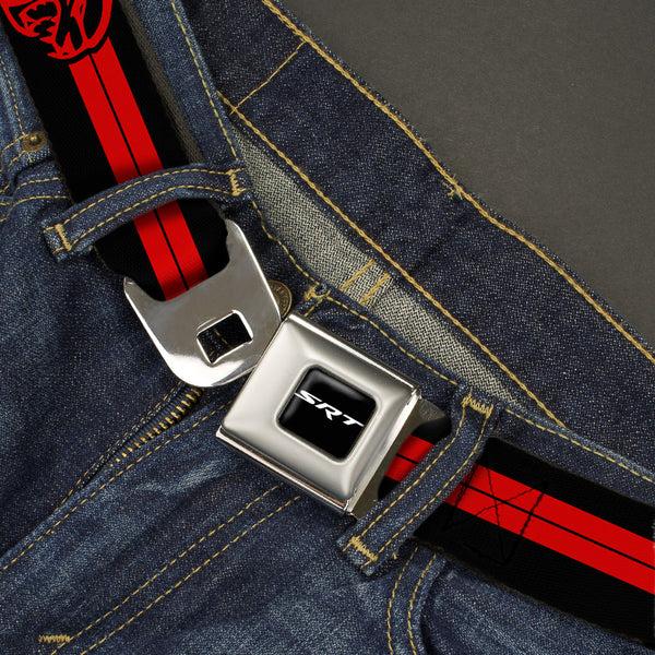 Buckle Down SRT Logo Full Color Black White Seatbelt Belt - Dodge Hellcat Stripe Logo Black/Red Webbing