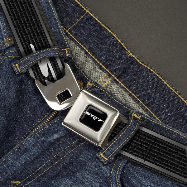 Buckle Down SRT Logo Full Color Black White Seatbelt Belt - Dodge SRT Hellcat Logo Stripe Black/Silver/White Webbing