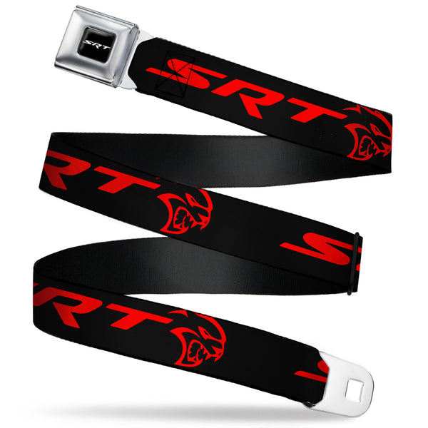 buckle down SRT Logo Full Color Black White Seatbelt Belt - Dodge SRT Hellcat Logo CLOSE-UP Black/Red Webbing