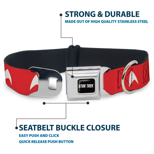 Buckle Down STAR TREK Text Logo Full Color Black/White Seatbelt Buckle Collar - Star Trek Starfleet Insignia Red/White