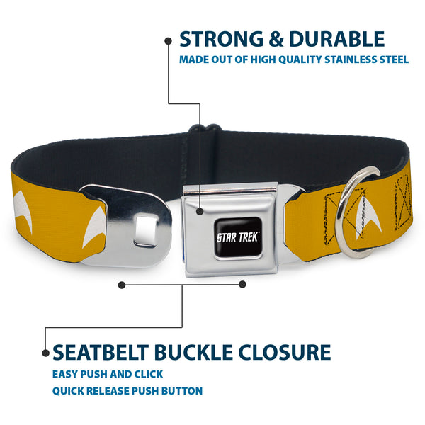 Buckle Down STAR TREK Text Logo Full Color Black/White Seatbelt Buckle Collar - Star Trek Starfleet Insignia Golden Yellow/White