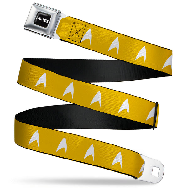 buckle down STAR TREK Text Logo Full Color Black/White Seatbelt Belt - Star Trek Starfleet Insignia Golden Yellow/White Webbing