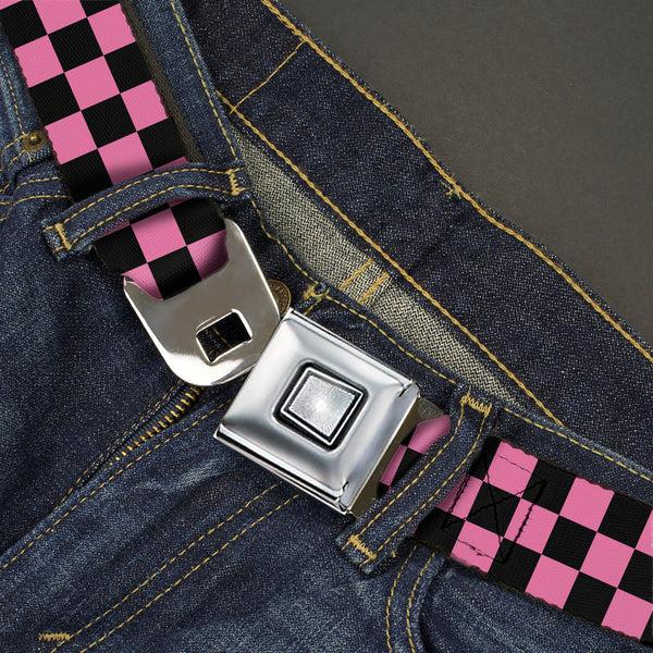 Buckle Down Starburst Seatbelt Belt - Checker Black/Pink Webbing