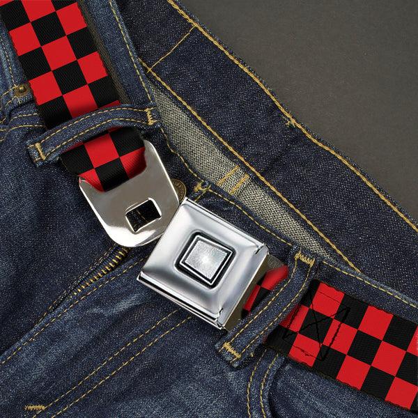 Buckle Down Starburst Seatbelt Belt - Checker Black/Red Webbing