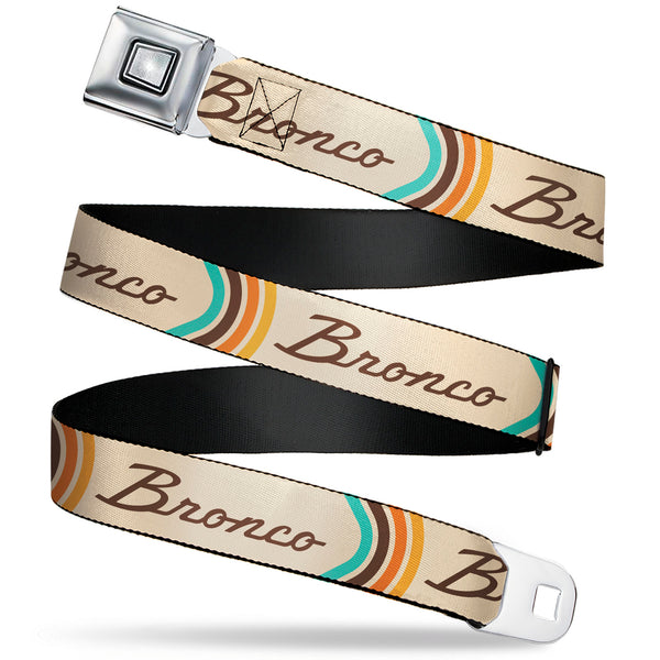 buckle down Starburst Seatbelt Belt - Ford BRONCO Script Beige/Brown/Blue/Orange Webbing