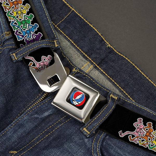 Buckle Down Steal Your Face Seatbelt Belt - Dancing Skeletons Black/Multi Color Webbing