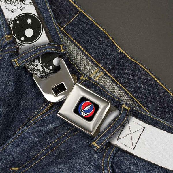 Buckle Down Steal Your Face Seatbelt Belt - Space Your Face White/Black Webbing
