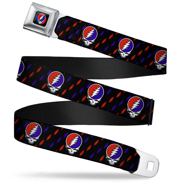buckle down Steal Your Face Seatbelt Belt - Steal Your Face Repeat w/Mini Lightning Bolt Black/Red/White/Blue Webbing