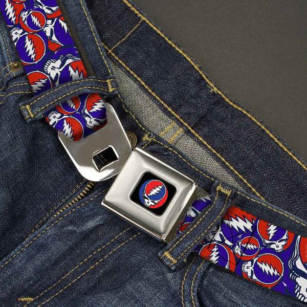 Buckle Down Steal Your Face Seatbelt Belt - Steal Your Face Stacked Red/White/Blue Webbing
