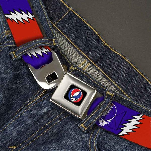 Buckle Down Steal Your Face Seatbelt Belt - Steal Your Face W/Lightning Bolt Repeat Red/White/Blue Webbing