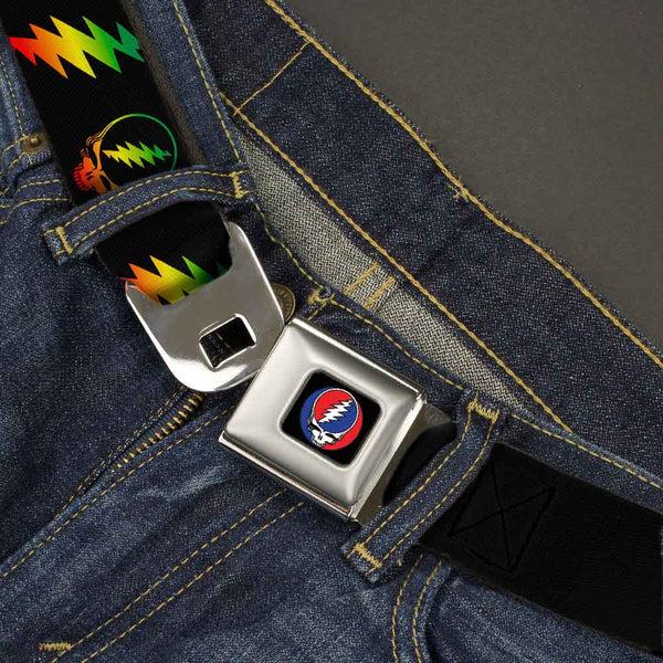 Buckle Down Steal Your Face Seatbelt Belt - Steal Your Face W/Lightning Bolt Repeat Black/Rasta Webbing